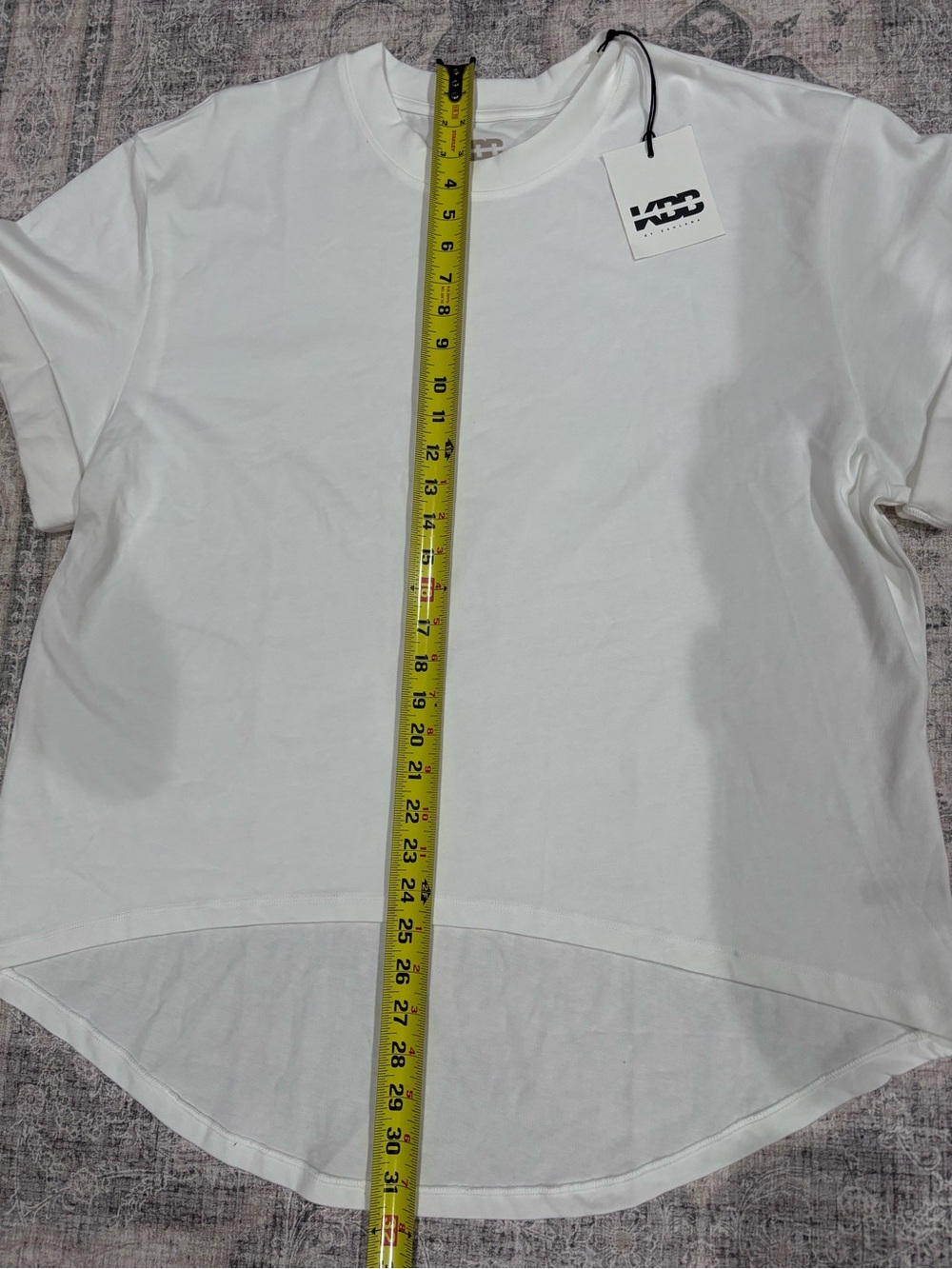 KBB Classic White Oversized Crewneck Tee with Curved High-Low Hem size Large NWT - Picture 3 of 6